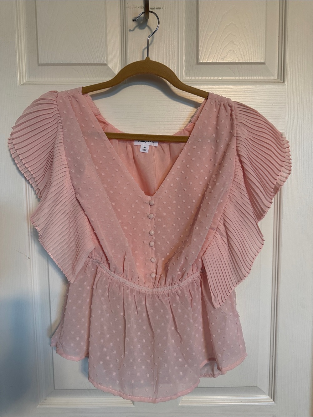 Women's Pink Ruffled Swiss Dot Blouse